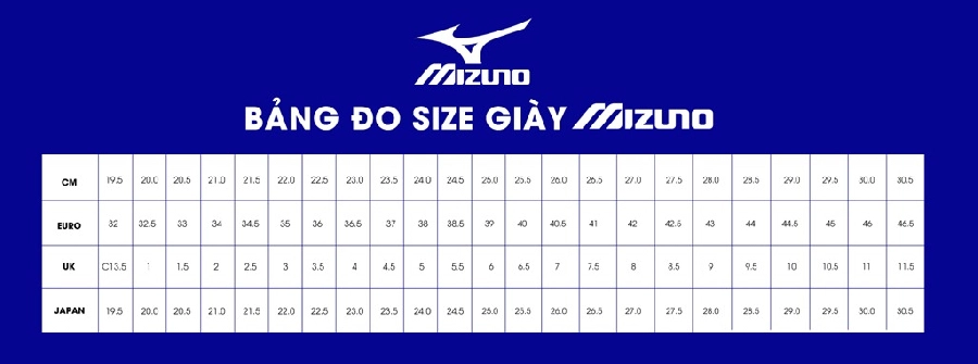 Bảng size giày cầu lông Mizuno bao gồm giày cầu lông cao cấp Mizuno Wave Claw - Đen Đỏ (Mã JP)